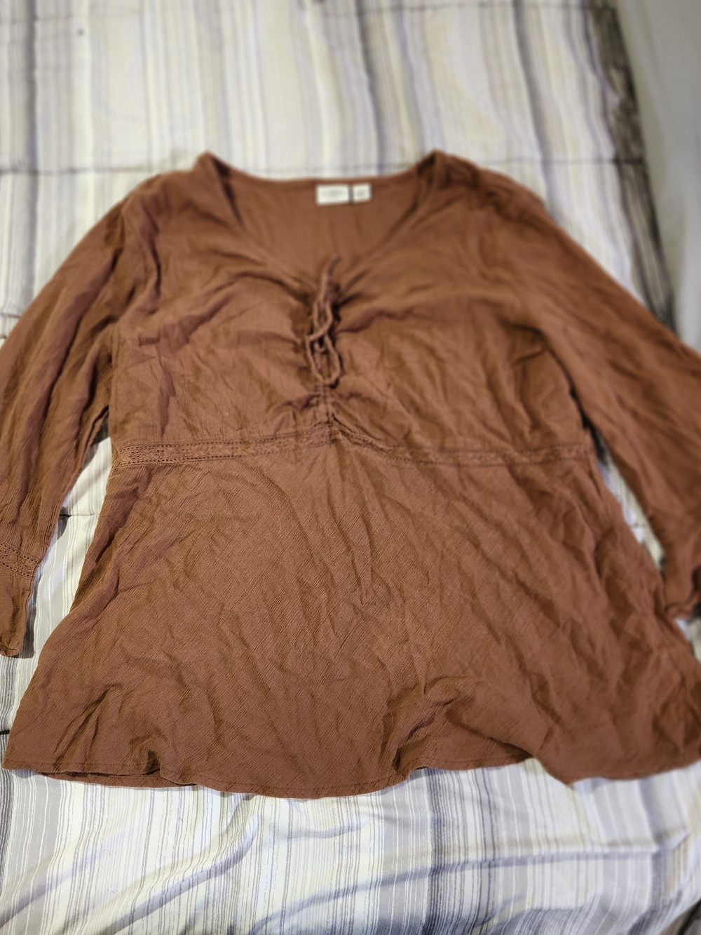Cato Brown Long-Sleeve V-Neck Peasant Blouse